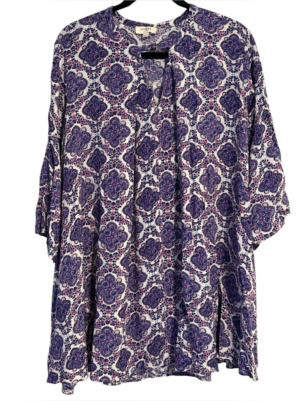 Umgee Pink and Purple Patterned Bell Sleeve Tunic / Mini Dress